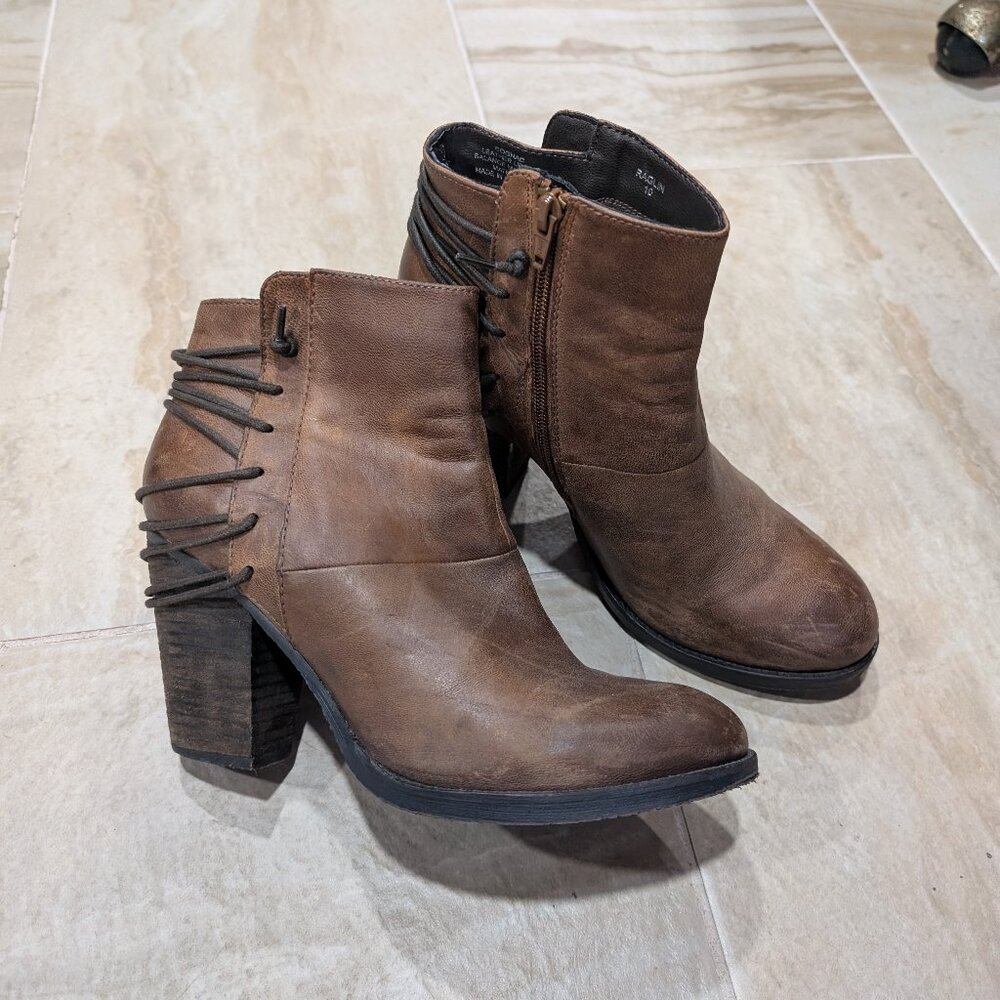 Steve Madden Raglin Brown Bootie Women's 10 Cognac Leather Fall Autumn Boots